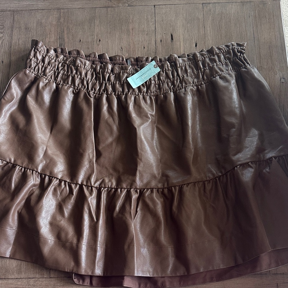 Anthropologie Brown Ruffled Mini Skirt